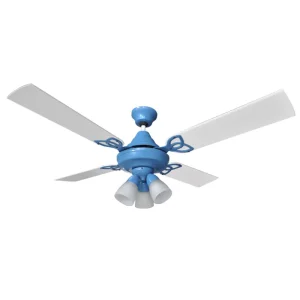 Ventilador de Techo Combo Premium Celeste con Araña Basic y Palas de Madera Laqueadas Blancas